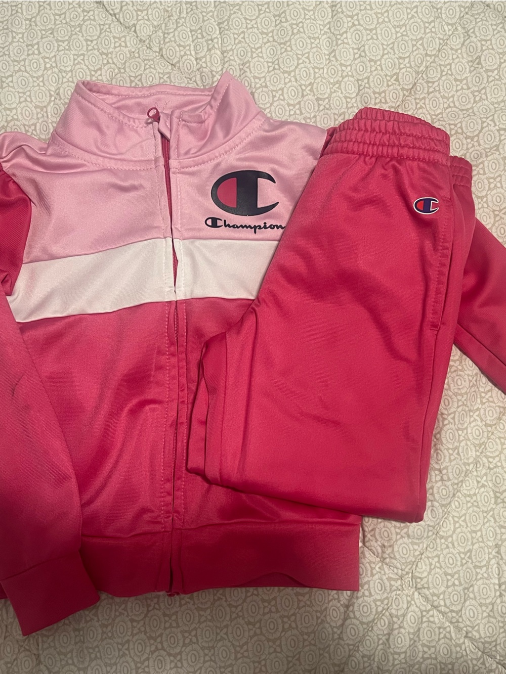 Champion Kids Pink & Light Pink Colorblock Track Jacket and Joggers